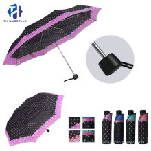 High Quality Windproof Pongee Umbrella/3 Folding Manual Open Gift Umbrella for Lady